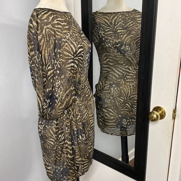 VINTAGE SHEER ONE SLEEVE SIDE-ROUCHING SEXY BATHING SUIT COVER 100% SILK - Picture 4 of 12